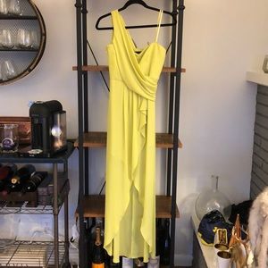Neon green BCBG one shoulder gown